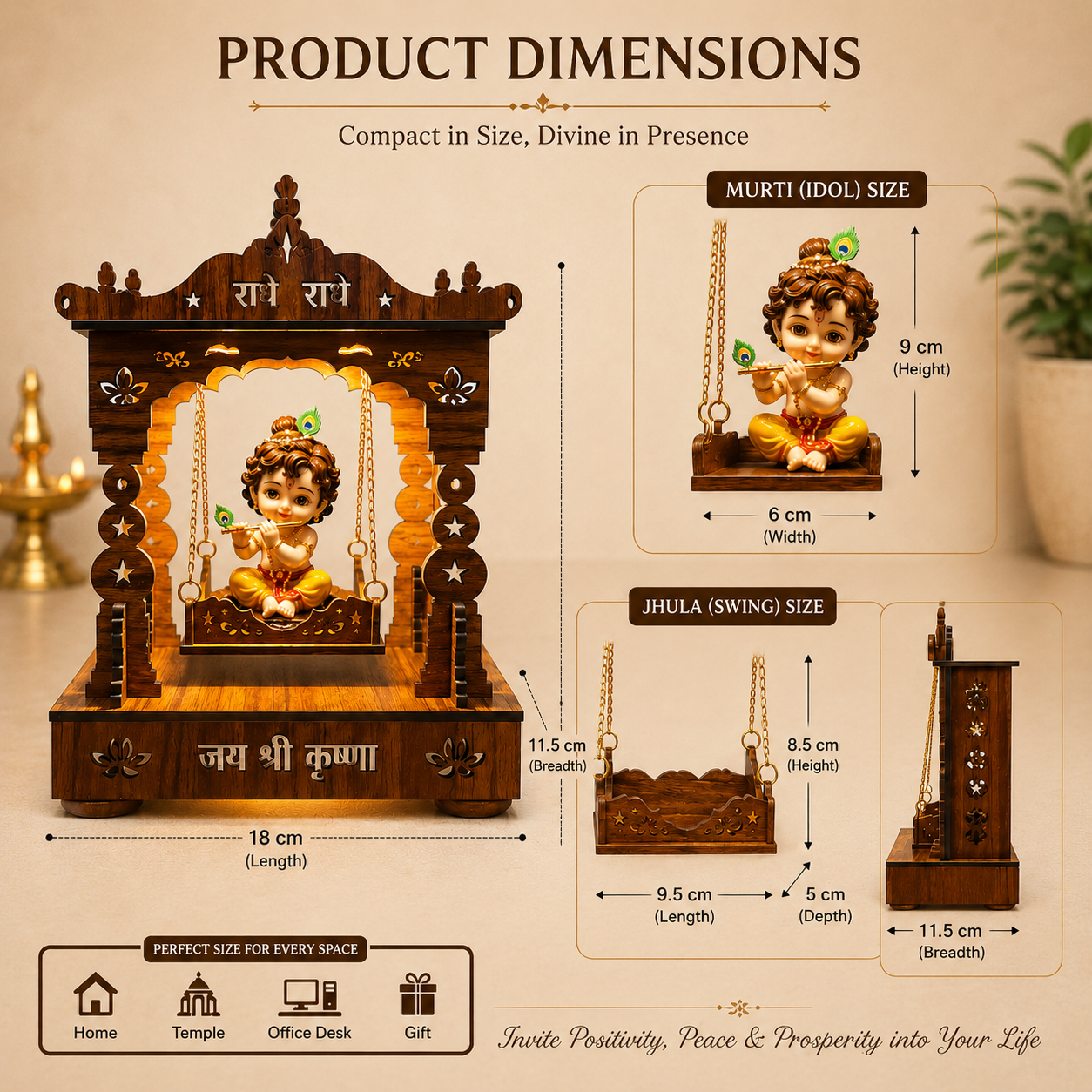 Shri Krishna Baal Roop Wooden Jhula - LED Light