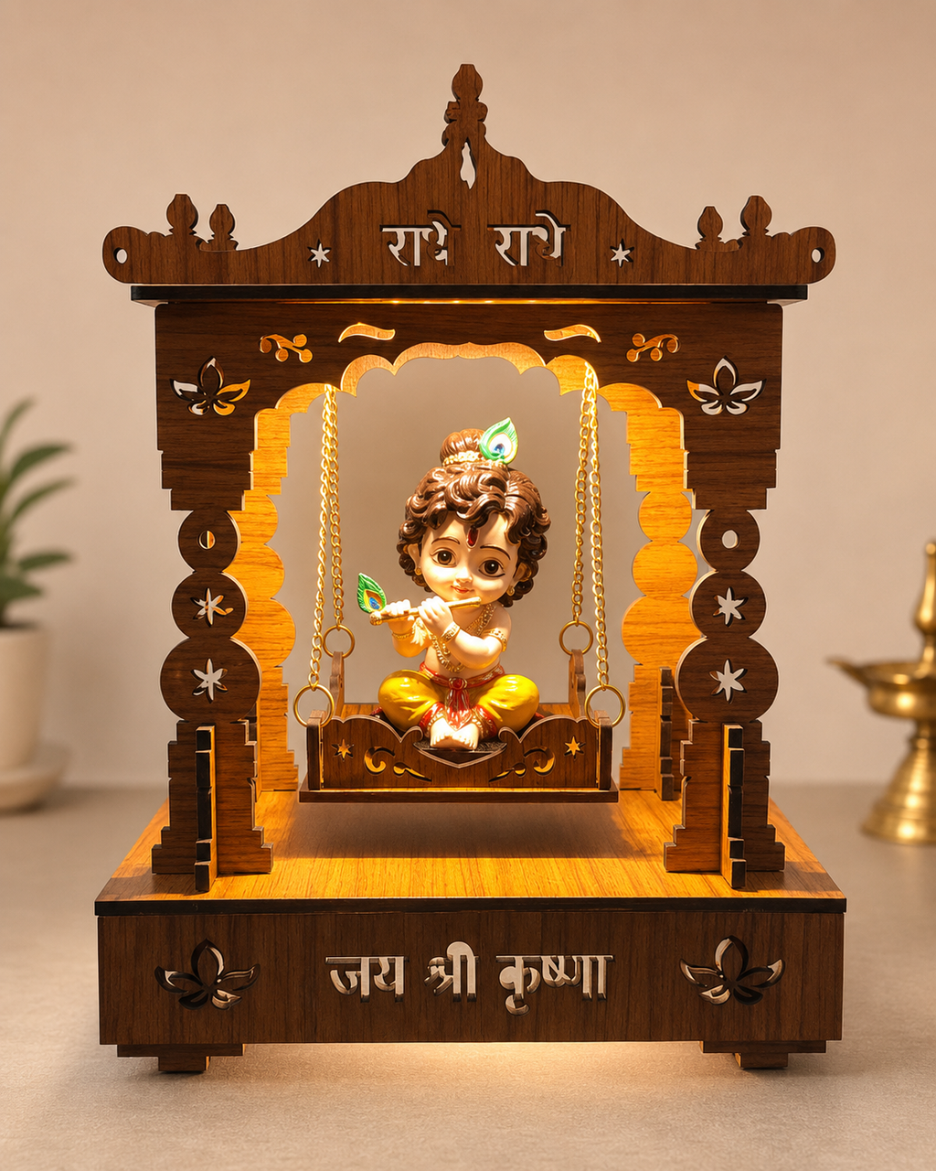 Shri Krishna Baal Roop Wooden Jhula - LED Light
