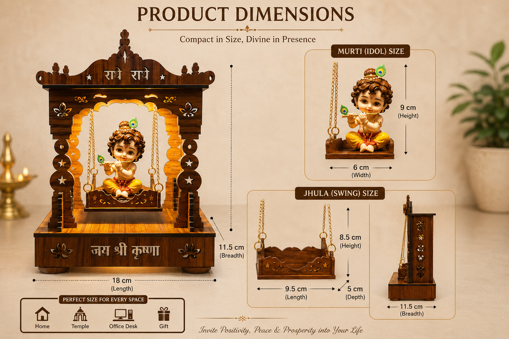 Shri Krishna Baal Roop Wooden Jhula - LED Light