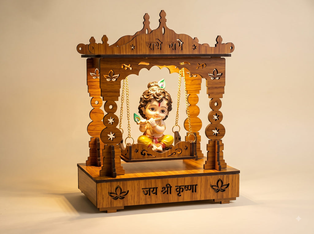 Shri Krishna Baal Roop Wooden Jhula - LED Light